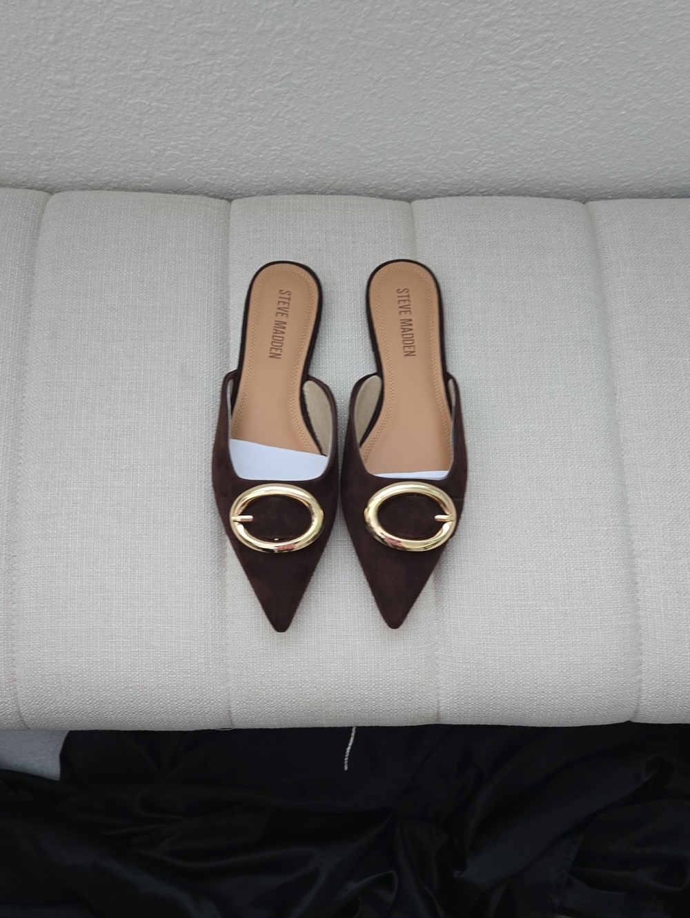 Steve Madden Brown Suede Pointed  Mules with Gold Ring